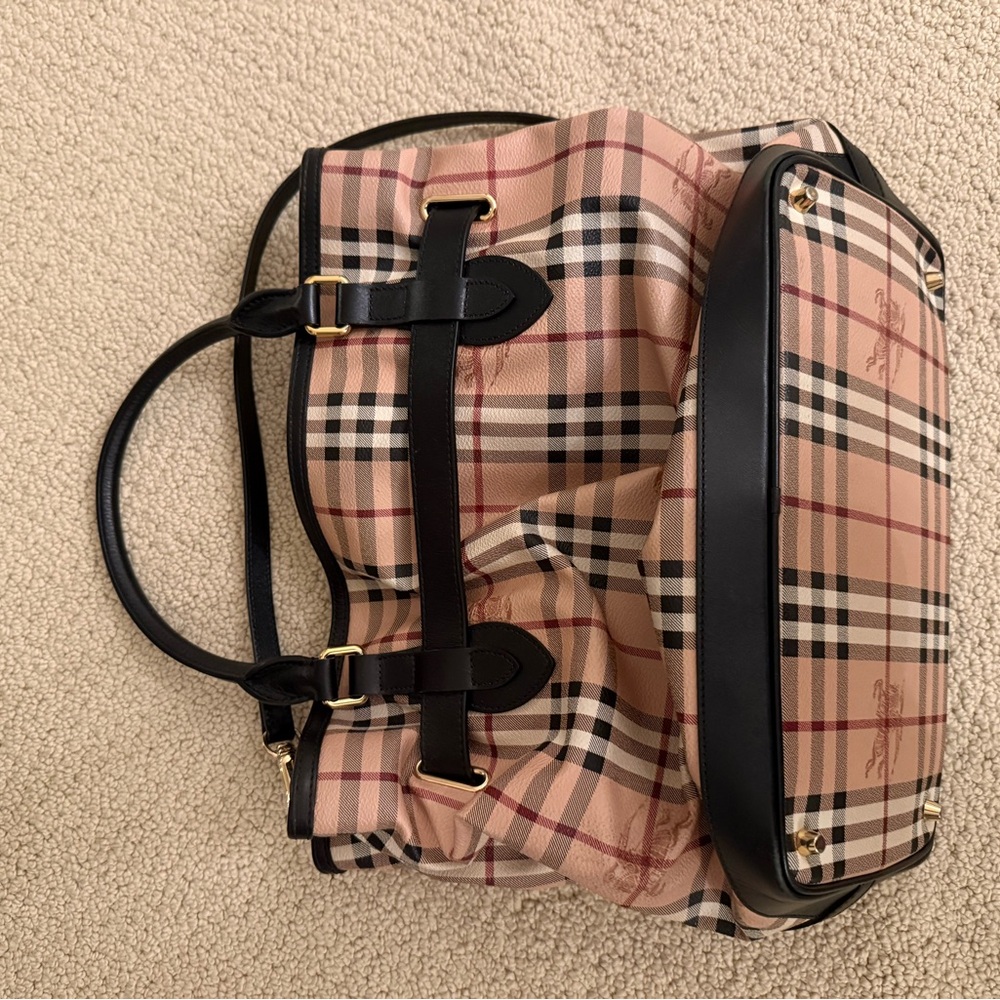 BURBERRY Haymarket Check Coated Canvas Medium Goldtone Tote Bag - Picture 6 of 16